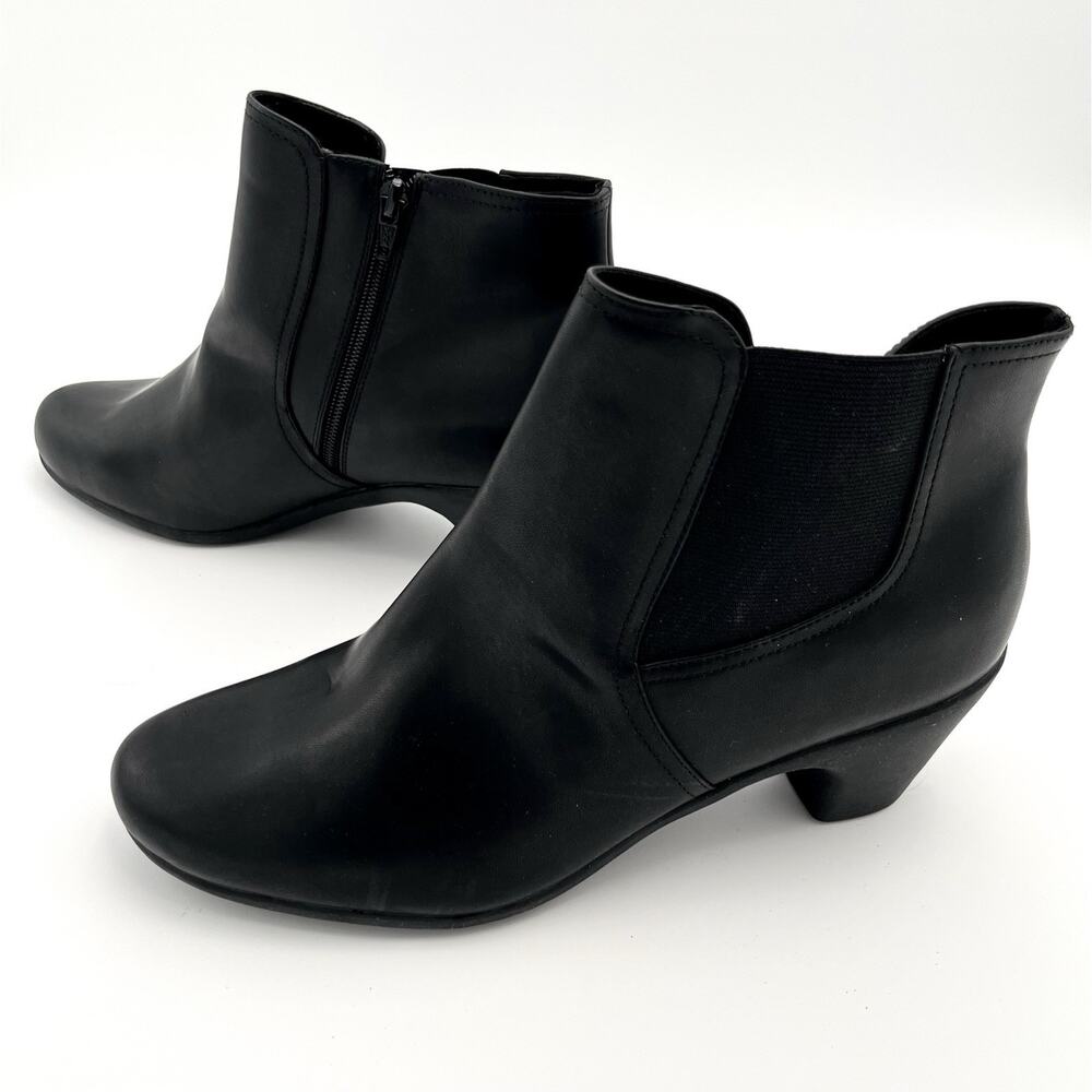 Easy Spirit Caelan 12M Black Vegan Leather Booties Zip Ankle Boots Comfort NEW - Picture 6 of 9